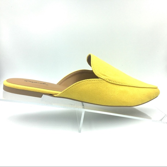 LAST PAIR Yellow Classic Mules in Faux Suede Flats - Picture 4 of 8